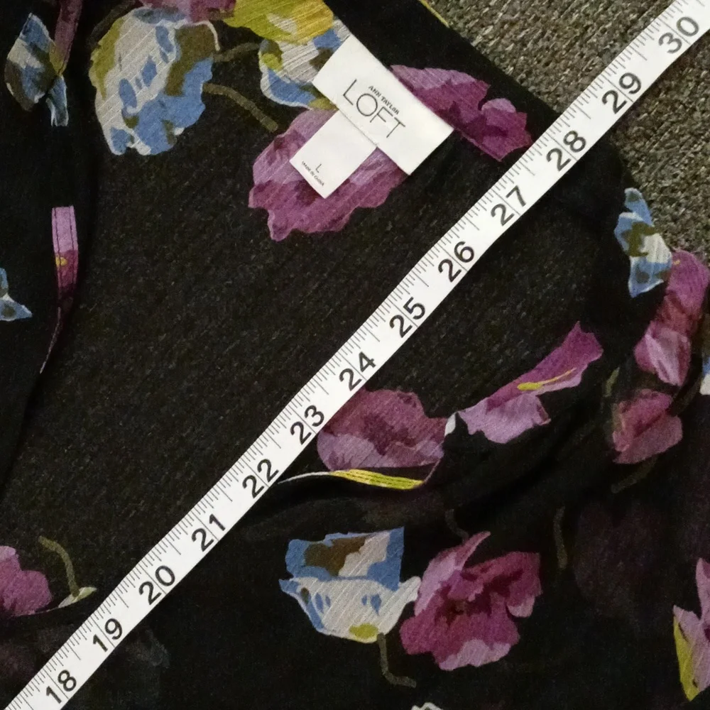💜LOFT💜 - Black/Multi Floral Sheer L/S Top